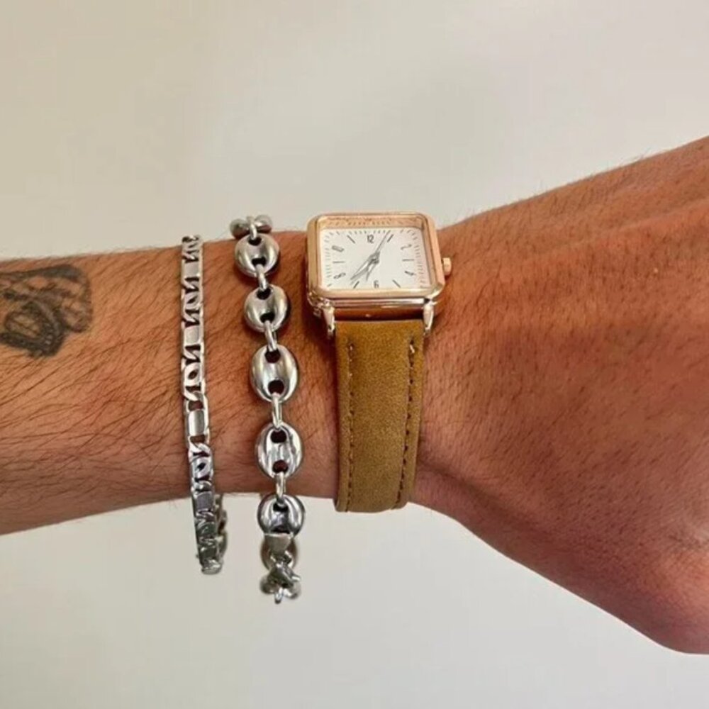 brown old money luxury square leather watch - Picture 4 of 8